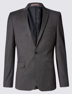 Wool Blend Modern Slim Fit 1 Button Jacket with Buttonsafe&trade;